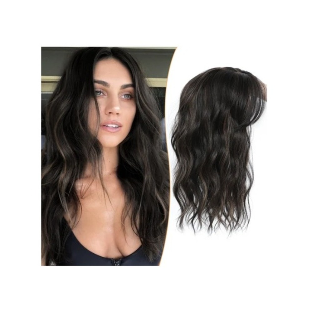 Paneway 16 Inch Wavy Hair Topper Dark Brown Synthetic Clip-in Wiglet Silk Base